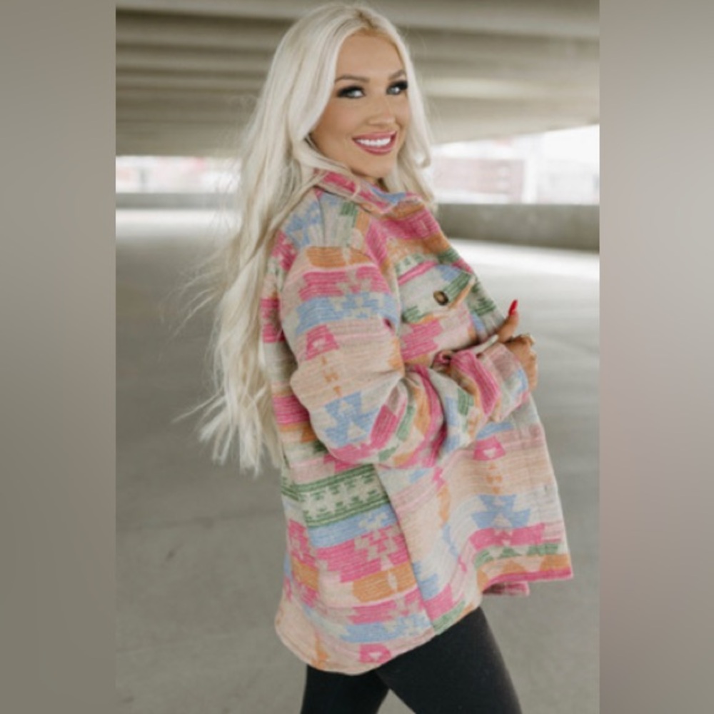 Blakely Colorful Bright Aztec Button-Up Shacket Jacket - Picture 9 of 10